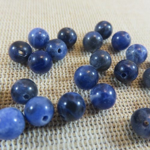 Perle sodalite 6mm bleu ancien ronde pierre de gemme - lot de 10