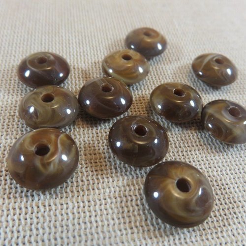 Perles soucoupe marron effet marbré 14mm acrylique - lot de 10