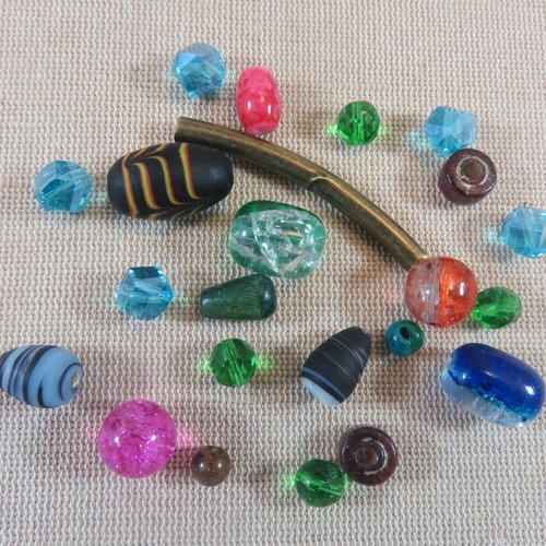 Assortiment de perles lot mixte de 25 perles fantaisie différentes couleurs forme et taille