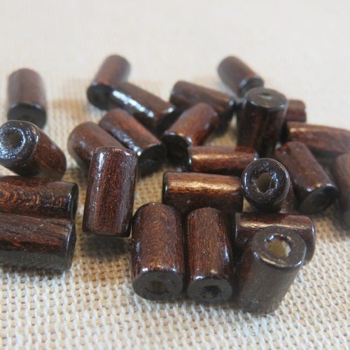 Perles en bois tube marron foncé diamètre 6mm - lot de 25