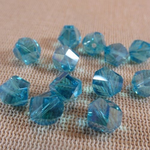 Perles en verre bleu forme irrégulière 10mm x 9mm - lot de 10