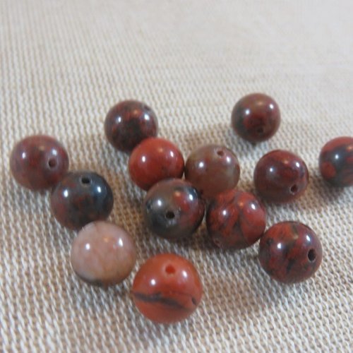 Perles jaspe rouge ronde 8mm bréchique pierre de gemme - lot de 10