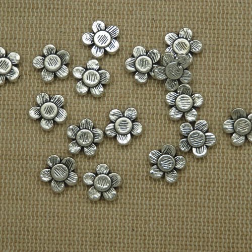 Perles fleur argenté 10mm en métal - lot de 10