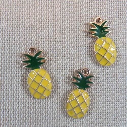 Pendentifs ananas émaillé jaune vert 23mm apprêt pour bijoux - lot de 5