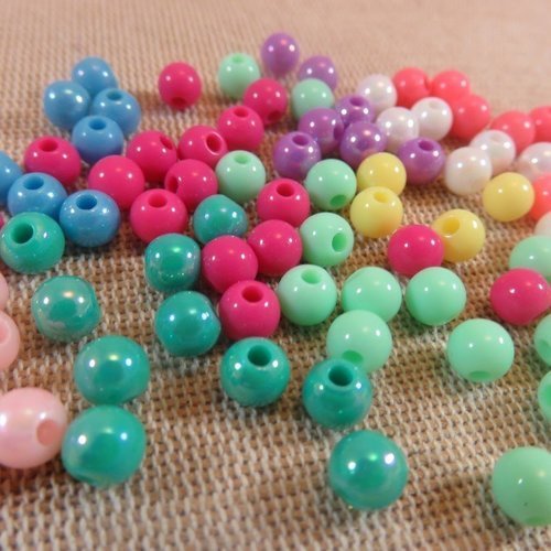 Perles acrylique ronde 6mm multicolore - lot de 25