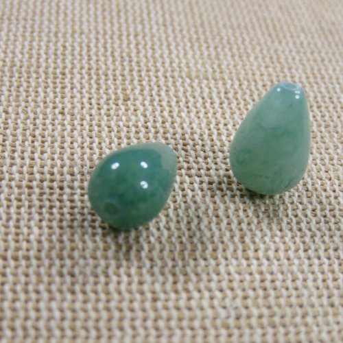 Perles agate goutte verte 12x8mm pierre de gemme - lot de 2