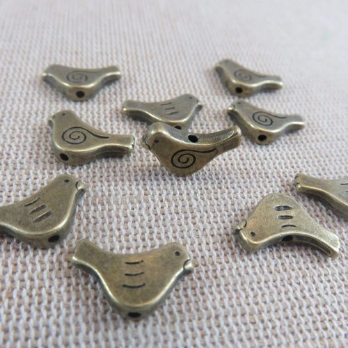Perles oiseaux métal couleur bronze 15mm - lot de 5