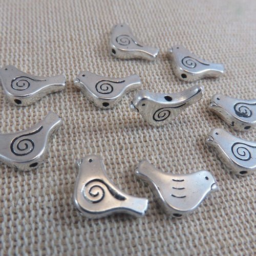 Perles oiseaux en métal couleur argenté 15mm - lot de 5