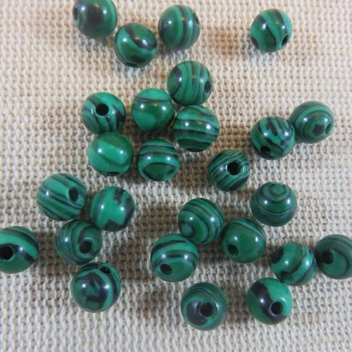 Perles malachite synthétique 6mm verte et noir - lot de 10
