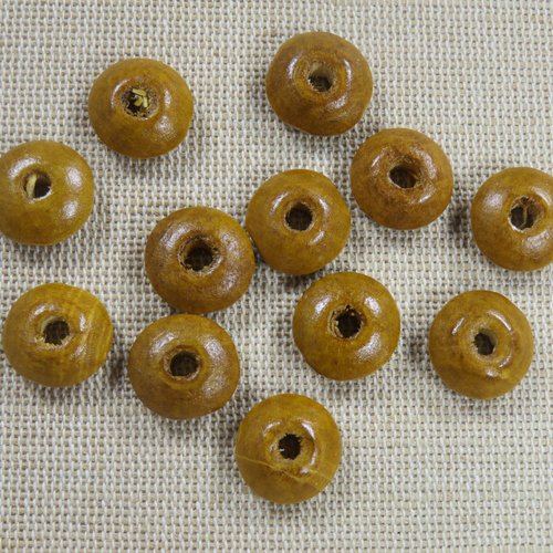 Perles soucoupe rondelle bois marron - lot de 15
