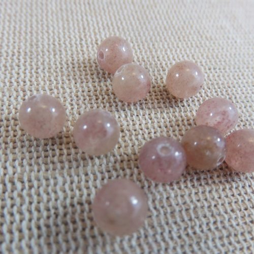 Perles quartz 6mm rose fraise pèche pierre de gemme - lot de 10