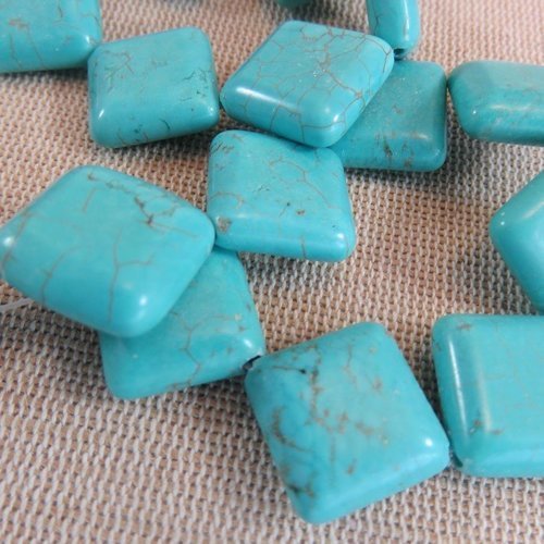 Perles en céramique carré bleu effet turquoise 15mm - lot de 4