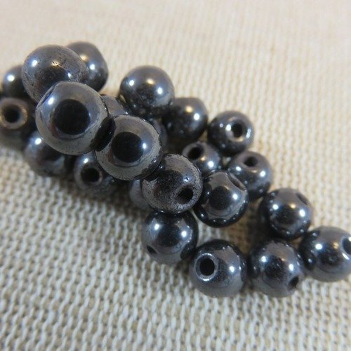 Perles hématite 6mm magnétique ronde noir - lot de 20