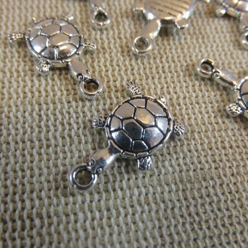 Pendentifs tortue métal argenté breloque appret bijoux - lot de 4