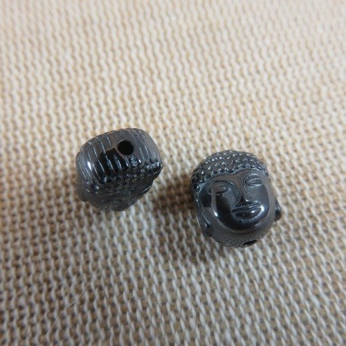 Perles bouddha 3d hématite noir 10mm - lot de 2