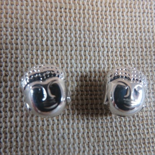 Perles tête de bouddha hématite argenté 10mm - lot de 2