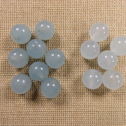 Perles jade aquamarine ronde bleu clair 10mm pierre de gemme - lot de 14