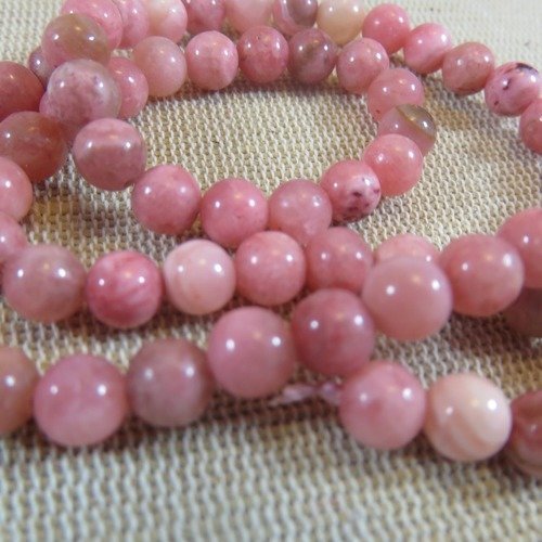 Perles rhodochrosite 6mm ronde rose pierre de gemme - lot de 15