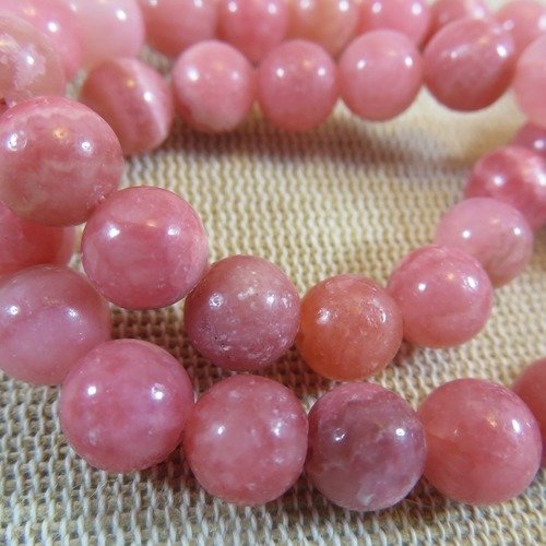 Perles rhodochrosite 8mm ronde rose pierre de gemme - lot de 10