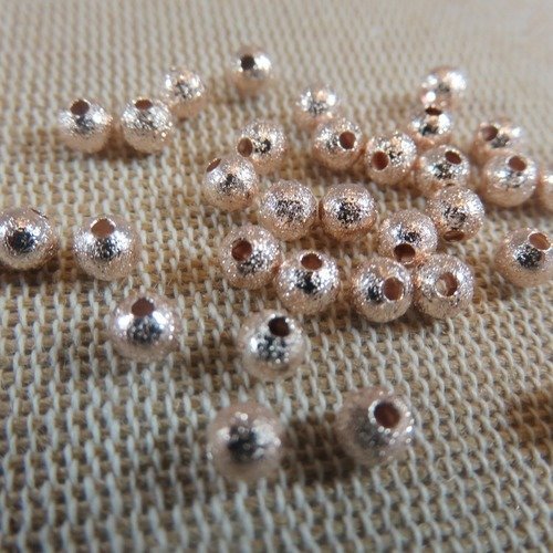 Perles laiton ronde 4mm dépoli couleur or rose - lot de 15