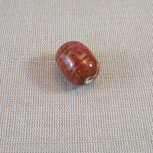 Grosse perle ovale céramique rouge 17mmx11mm gros trou pour bijoux bohème