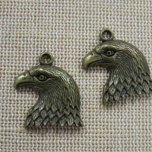 Pendentifs tête d'aigle bronze 22mm breloque apprêt pour bijoux - lot de 2