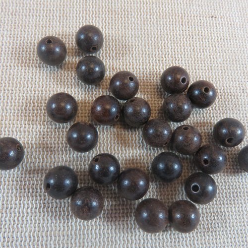 Perles en bois 8mm ronde marron foncé - lot de 20