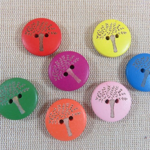 Boutons en bois arbre de vie multicolore 20mm bouton de couture - lot de 10