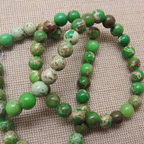 Perles jaspe impériale verte ronde 6mm pierre de gemme - lot de 10