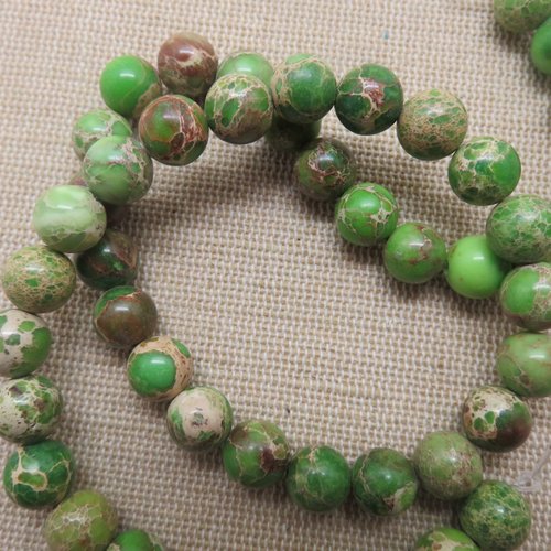 Perles jaspe impériale verte ronde 8mm effet sédiment marin pierre de gemme - lot de 10