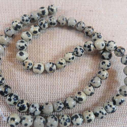 Perles jaspe dalmatien 6mm ronde pierre de gemme - lot de 10