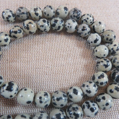 Perles jaspe dalmatien 8mm ronde pierre de gemme - lot de 10