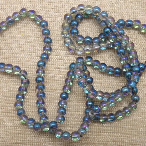Perles en verre bleu gris reflet violet 4mm ronde - lot de 30