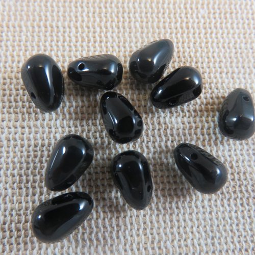 Perles goutte noir larme en verre 9mmx6mm - lot de 10