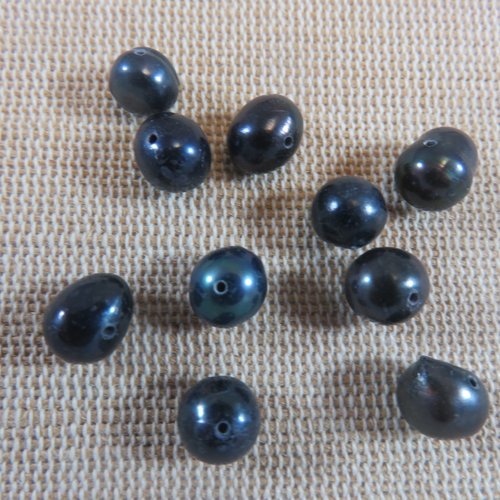 Perles de culture d'eau douce couleur bleu-noir - lot de 10
