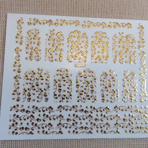 Nails-art stickers autocollant graphisme arabesque doré - décoration d'ongle