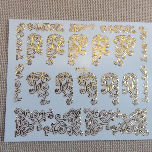 Nails-art stickers autocollant graphisme arabesque doré - décoration d'ongle