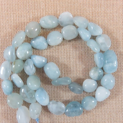Perles aigue-marine bleu clair galet 8mm à 10mm - lot de 10 pierre de gemme