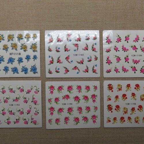 Stickers d'ongle fleurs - nails-art décalcomanie / 6pcs