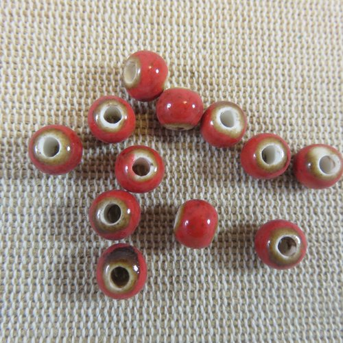 Perles céramique rouge 6mm ronde - lot de 10