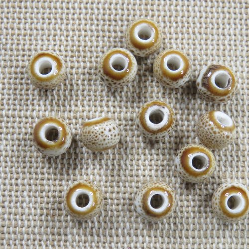 Perles céramique beige 6mm ronde - lot de 10