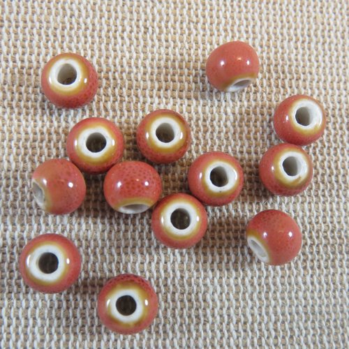 Perles céramique orange rouille 6mm ronde - lot de 10