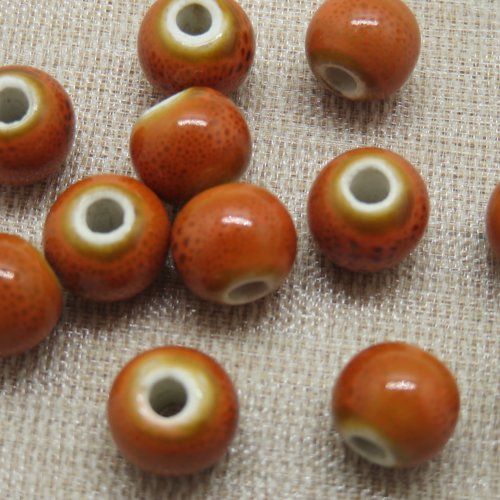 Perles céramique orange 8mm ronde - lot de 10