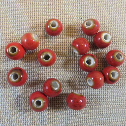 Perles céramique rouge 8mm ronde - lot de 10