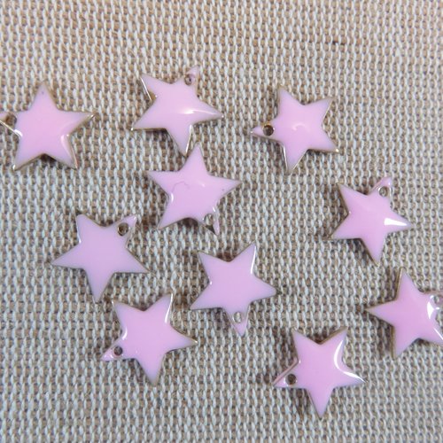Breloques étoiles rose émaillé pendentif appret pour bijoux - lot de 10