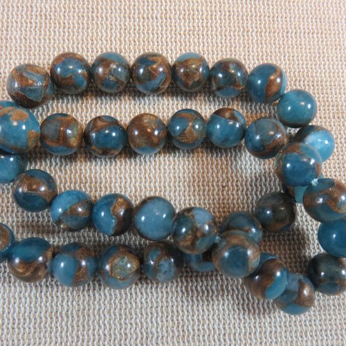 Perles jaspe 8mm bleu or effet lac marin pierre de gemme - lot de 10