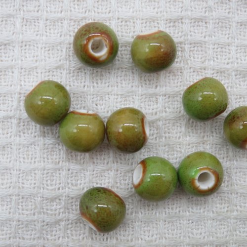 Perles céramique verte 10mm ronde - lot de 10