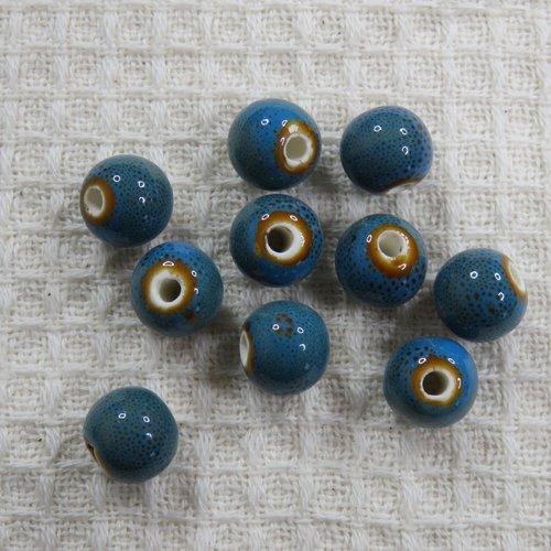 Perles céramique bleu 10mm ronde - lot de 10