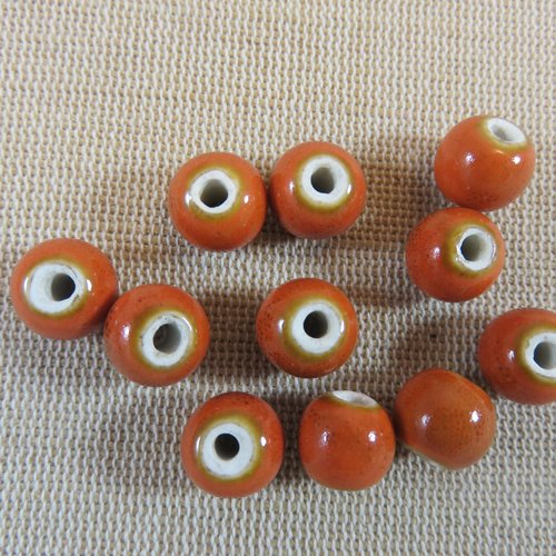 Perles céramique orange 10mm ronde - lot de 10