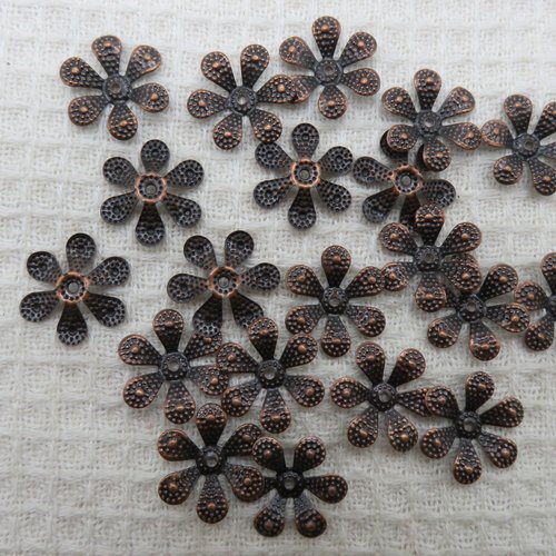 Coupelles fleur pétale coloris cuivre 14mm apprêt pour bijoux - lot de 25